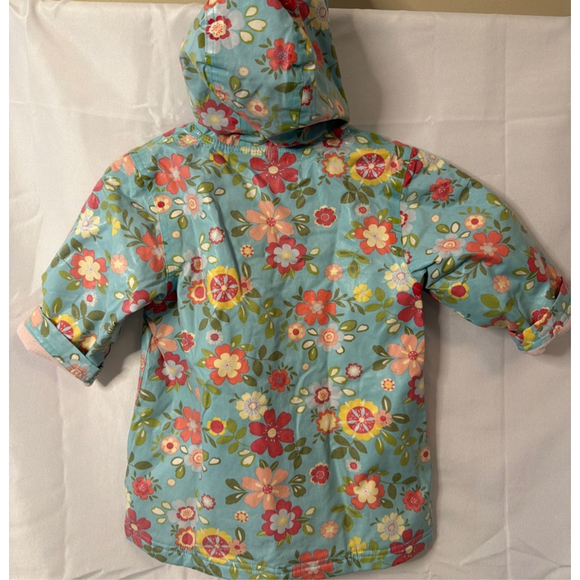 Pluie Pluie Hooded Waterproof Raincoat Jacket Girls Size 2/3 Floral Pink Fleece - Picture 5 of 7
